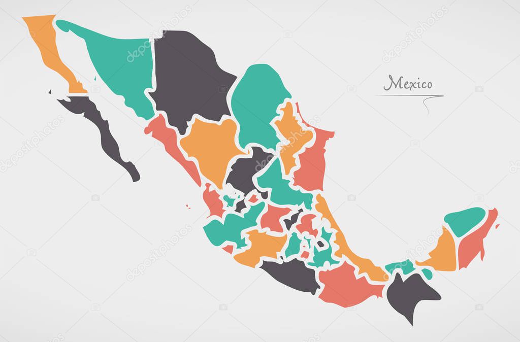 Mexican Map with states and modern round shapes