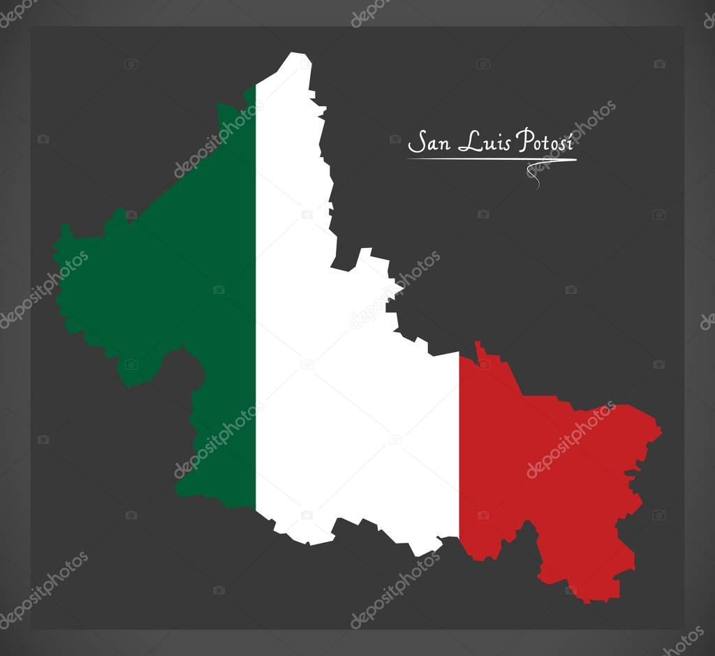 San Luis Potosi map with Mexican national flag illustration