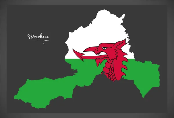 Wrexham Wales kaart met illustratie van de Welsh vlag — Stockvector