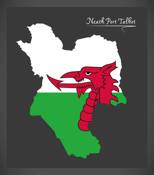 Neath Port Talbot in Wales kaart met de Welsh vlag illustratio — Stockvector