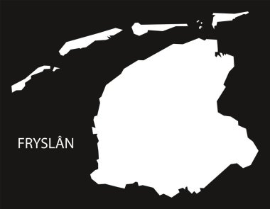 Fryslan Hollanda harita siyah siluet illüstrasyon ters