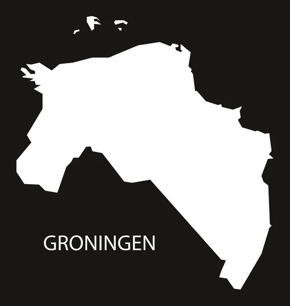 Groningen Países Bajos mapa negro silueta invertida ilustración — Vector de stock