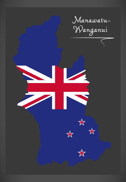 Manawatu - Wanganui Mapa da Nova Zelândia com a bandeira nacional ilustrat —  Vetores de Stock