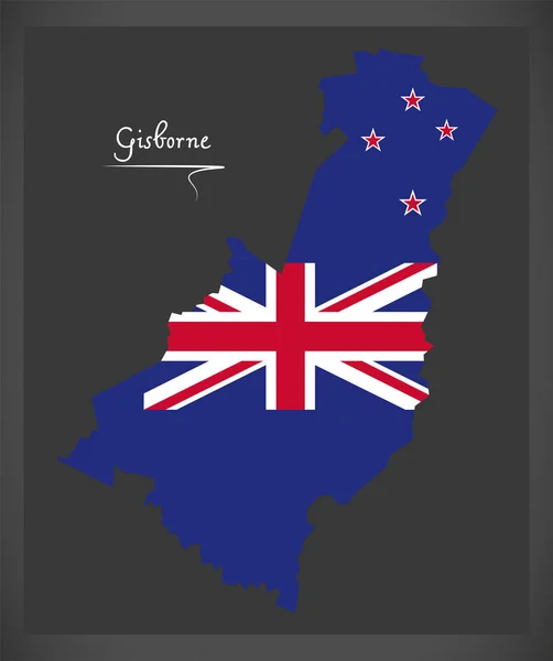 Gisborne Mapa da Nova Zelândia com ilustração da bandeira nacional —  Vetores de Stock