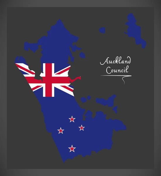 Auckland Council Nuova Zelanda mappa con l'illustrazione della bandiera nazionale — Vettoriale Stock