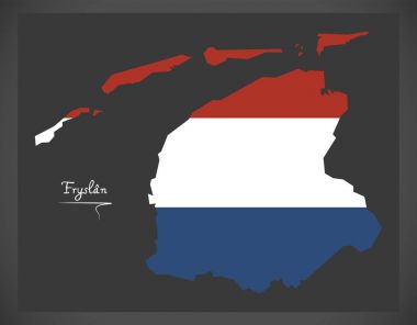 Fryslan Netherlands map with Dutch national flag illustration clipart