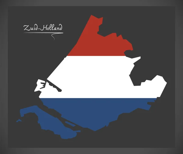 Χάρτης Ολλανδία Zuid-Holland με ολλανδική εθνική σημαία illustrati — Διανυσματικό Αρχείο