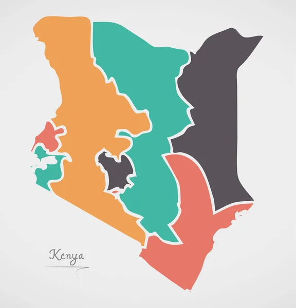 Kenya harita devletler ve modern yuvarlak şekiller — Stok Vektör