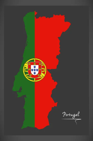 Mapa de Portugal con ilustración de bandera nacional portuguesa — Vector de stock