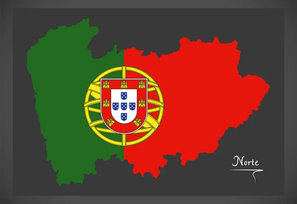 Mapa Portugalsko Norte s ilustrace portugalský státní vlajka — Stockový vektor