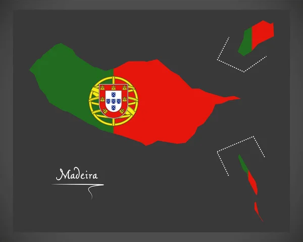 Madeira portugal Karte mit Abbildung der portugiesischen Nationalflagge — Stockvektor