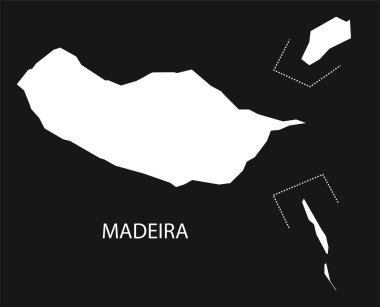 Madeira Portekiz harita siyah siluet illüstrasyon shap ters