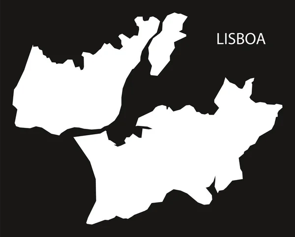 Лиссабонская карта Португалии с чёрным инвертированным силуэтом — стоковый вектор