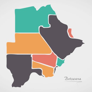 Botsvana Haritası ülkeler ve modern yuvarlak şekiller