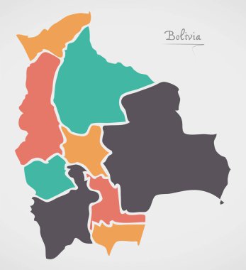 Bolivya Haritası ülkeler ve modern yuvarlak şekiller