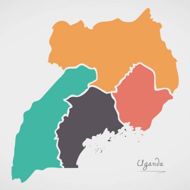 Uganda Haritası ülkeler ve modern yuvarlak şekiller