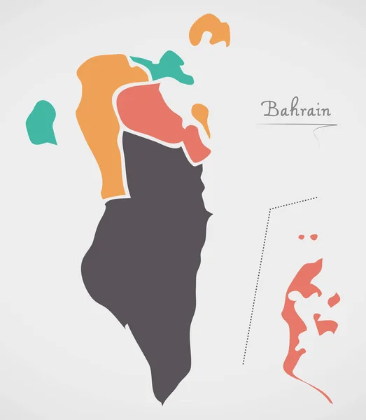 Bahrainkarte mit Staaten und modernen runden Formen — Stockvektor