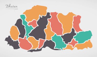 Bhutan Haritası ülkeler ve modern yuvarlak şekiller