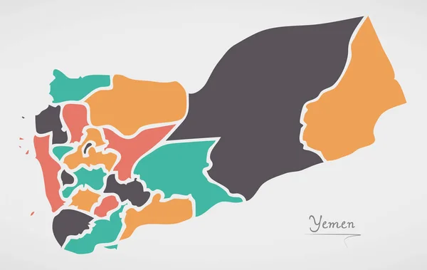 Yemen harita devletler ve modern yuvarlak şekiller — Stok Vektör