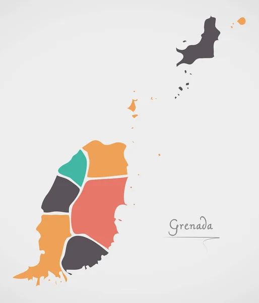 Grenada harita devletler ve modern yuvarlak şekiller — Stok Vektör