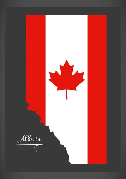 Αλμπέρτα Καναδάς χάρτη με απεικόνιση καναδική εθνική σημαία — Διανυσματικό Αρχείο