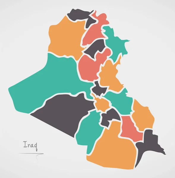 Irak harita devletler ve modern yuvarlak şekiller — Stok Vektör