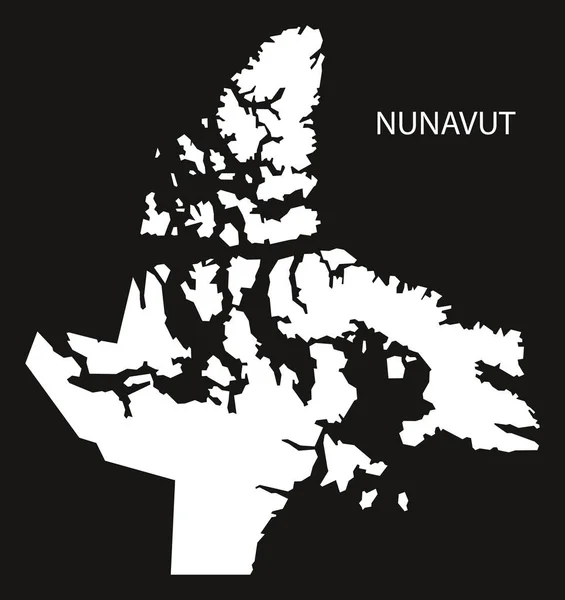 Nunavut Kanada harita siyah siluet çizimi şekli ters — Stok Vektör