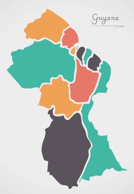 Guyana Haritası ülkeler ve modern yuvarlak şekiller