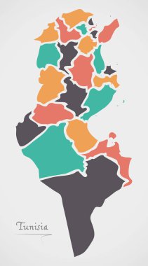 Tunus Haritası ülkeler ve modern yuvarlak şekiller