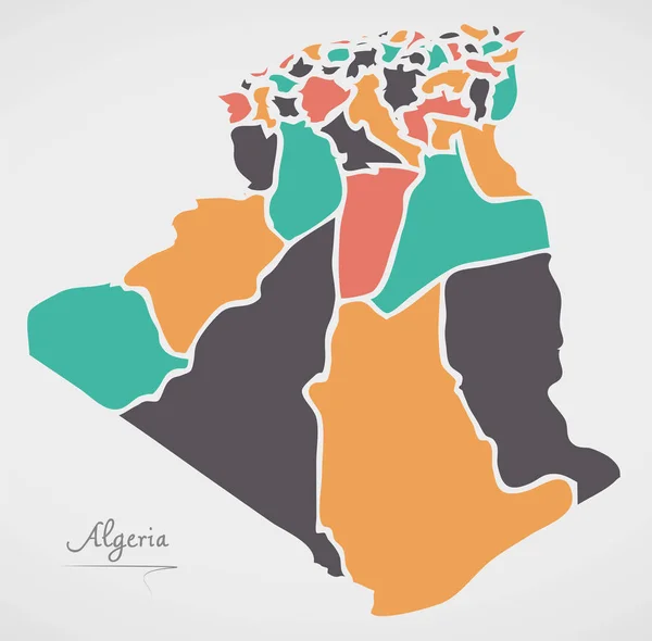 Algeria Mappa con stati e forme rotonde moderne — Vettoriale Stock