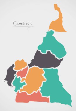 Kamerun Haritası ülkeler ve modern yuvarlak şekiller