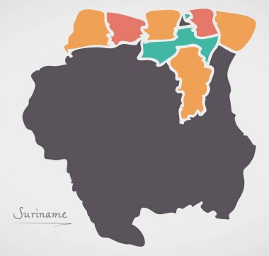 Surinam Haritası ülkeler ve modern yuvarlak şekiller