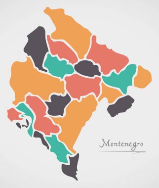 Karadağ harita devletler ve modern yuvarlak şekiller