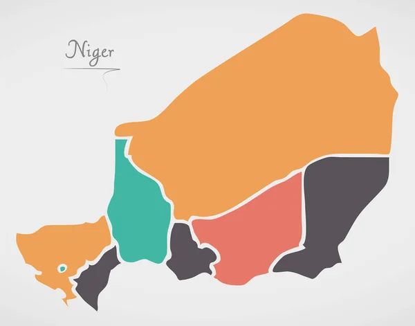 Niger Karte mit Staaten und modernen runden Formen — Stockvektor