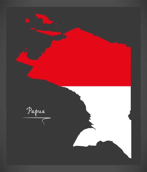 Peta Papua Indonesia dengan ilustrasi bendera nasional Indonesia - Stok Vektor