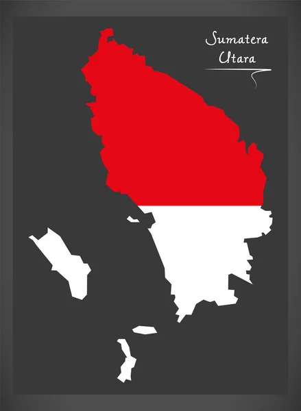 Карта Индонезии Суматера Утара с изображением национального флага Индонезии — стоковый вектор