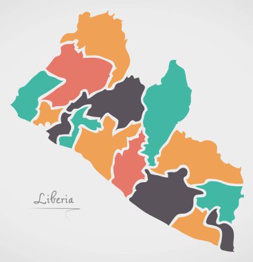 Liberya Haritası ülkeler ve modern yuvarlak şekiller