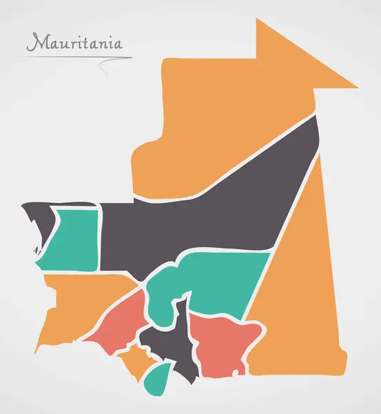 Mapa Mauretanii z Państwa i nowoczesne kształty okrągłe — Wektor stockowy
