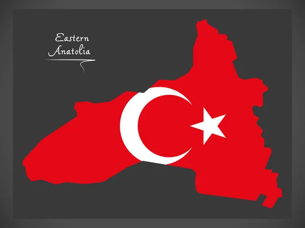 Östra Aanatolia Turkiet karta med turkiska nationella flaggan illustra — Stock vektor