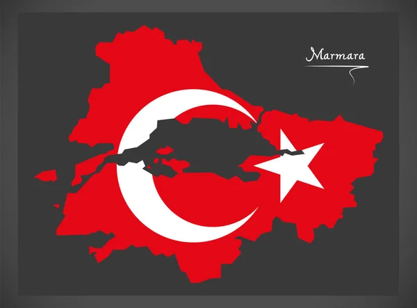 Marmara Turchia mappa con bandiera nazionale turca illustrazione — Vettoriale Stock