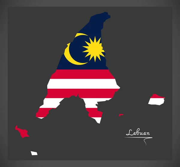Mapa da Malásia Labuana com ilustração da bandeira nacional da Malásia —  Vetores de Stock