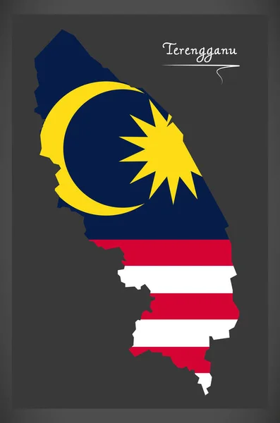 マレーシア国旗 illustratio とトレンガヌ州、マレーシアの地図 — ストックベクタ