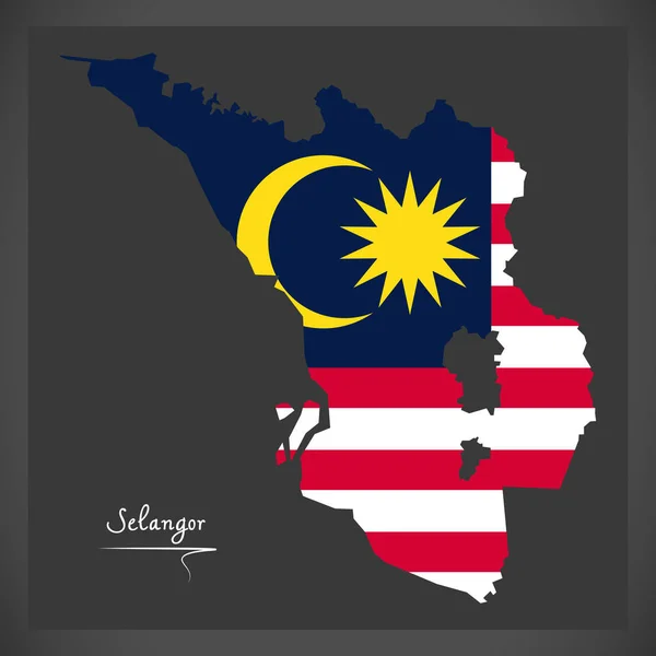Selangor Mapa da Malásia com ilustração da bandeira nacional da Malásia —  Vetores de Stock