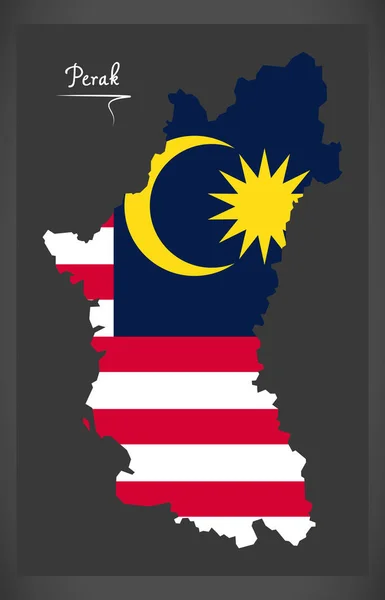 Perak Mapa da Malásia com ilustração da bandeira nacional da Malásia —  Vetores de Stock
