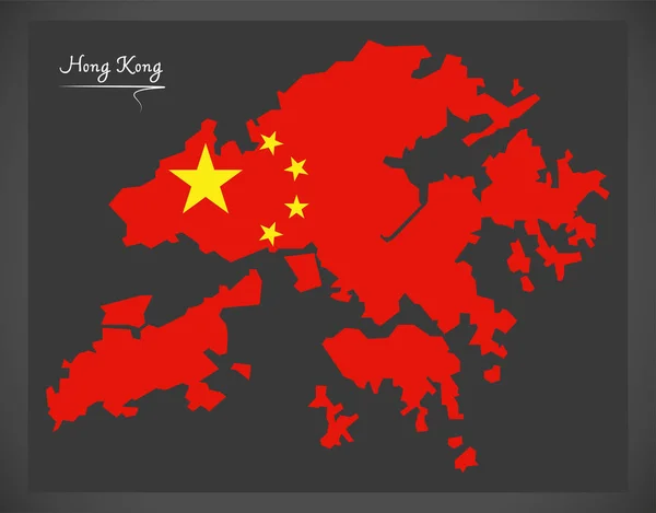 Carte de Hong Kong Chine avec illustration du drapeau national chinois — Image vectorielle