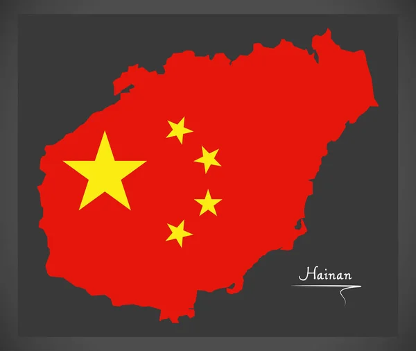 Mapa de Hainan China con ilustración de la bandera nacional china — Vector de stock