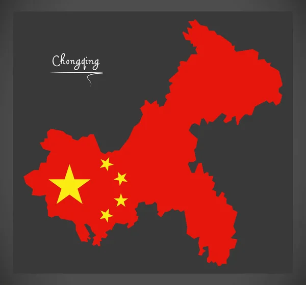 Carte de Chongqing Chine avec illustration du drapeau national chinois — Image vectorielle