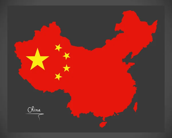 Carte de la Chine avec illustration du drapeau national chinois — Image vectorielle