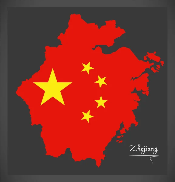 Carte du Zhejiang Chine avec illustration du drapeau national chinois — Image vectorielle