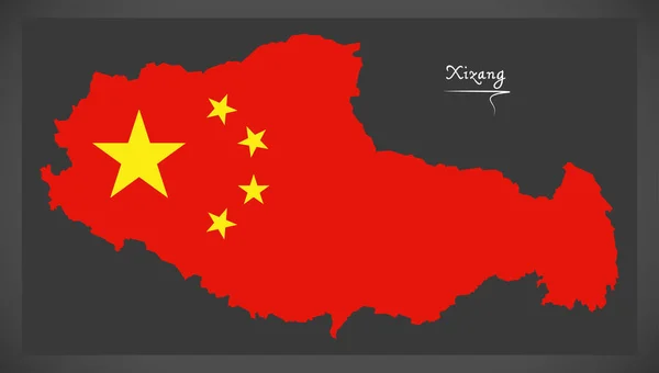 Carte de Xizang Chine avec illustration du drapeau national chinois — Image vectorielle
